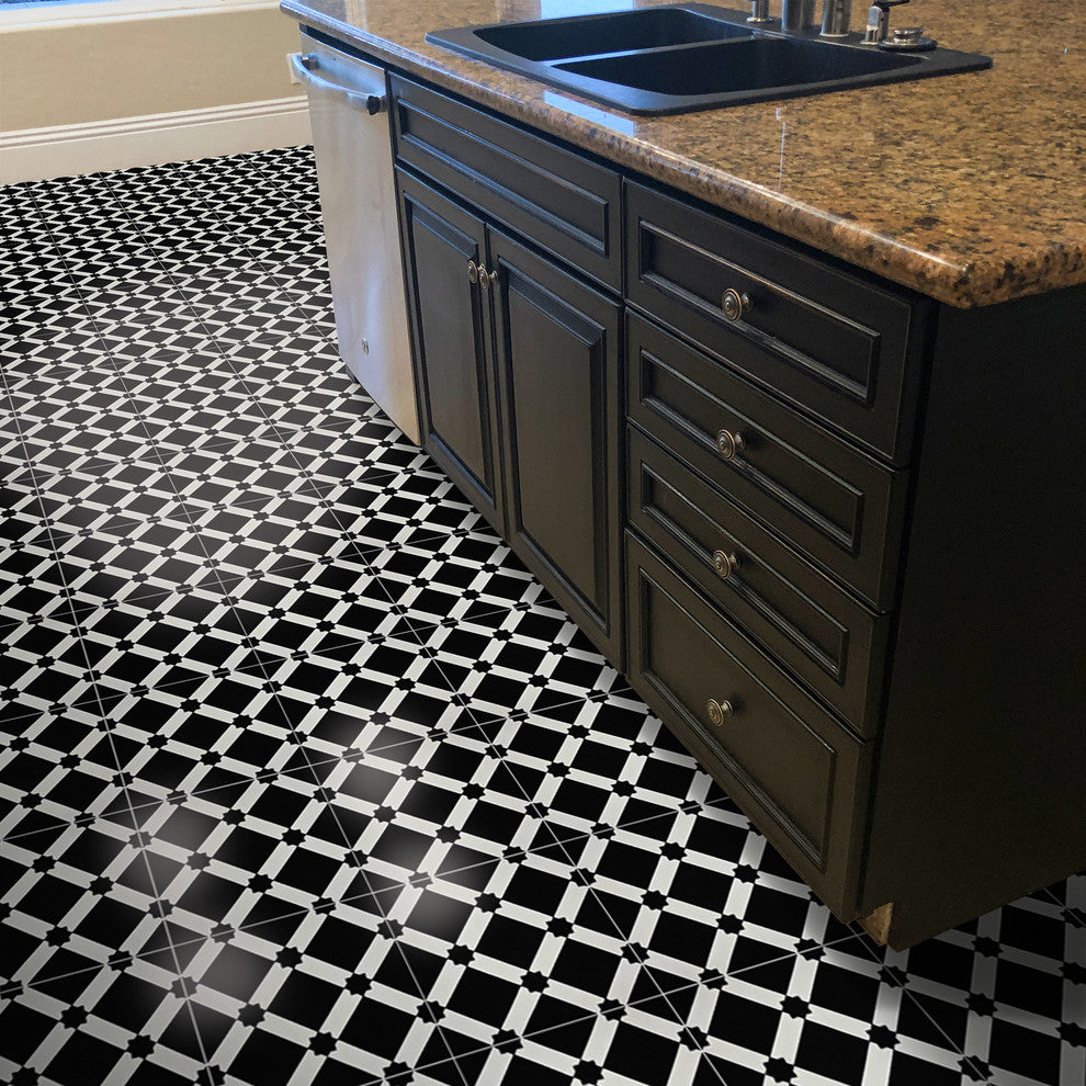 Ait Baha Handmade Cement Tile, Black/White, Sample