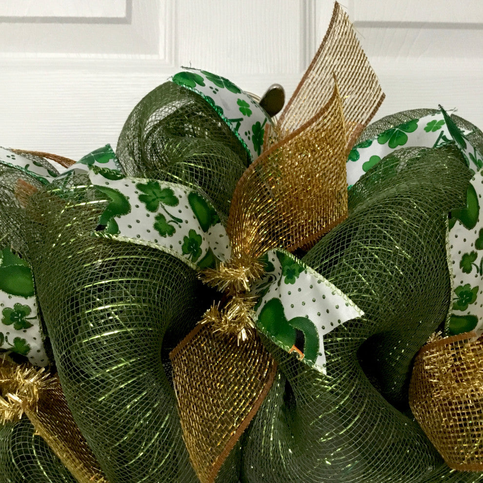 Lucky Shamrock St Patrick's Day Wreath Handmade Deco Mesh