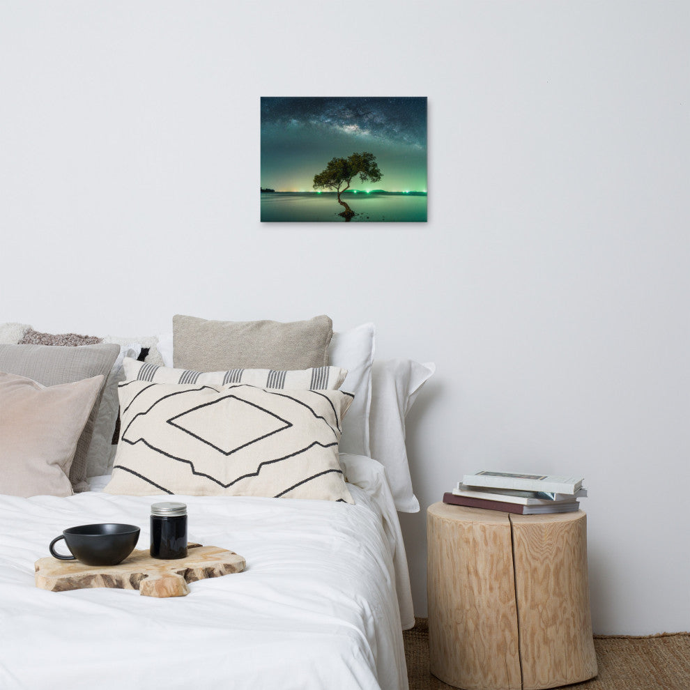 Glowing Milky Way Galaxy with Tree Canvas Wall Art Prints, 18" X 24"