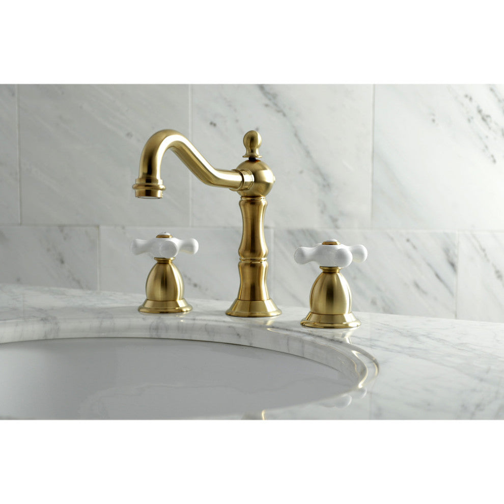 Kingston Brass Widespread Bathroom Faucet With Brass Pop-Up, Brushed Brass