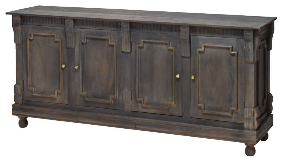 60" Solid Wood Dining Room 3 Door Sideboard Distressed Gray