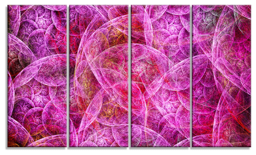 Pink Fractal Dramatic Clouds, Abstract Canvas Wall Art, 48"x28", 4 Panels