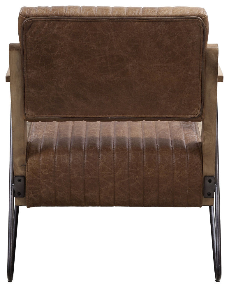 Acme Eacnlz Accent Chair Cocoa Top Grain Leather and Matt Iron Finish