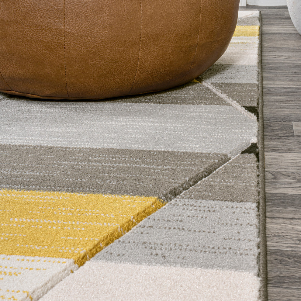 Kehoe Retro Diamonds Geometric Yellow/Gray/Cream 4 ft. x 6 ft. Area Rug