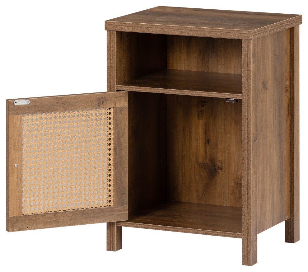 Melamine Board Nightstand with Door and Exterior Shelves