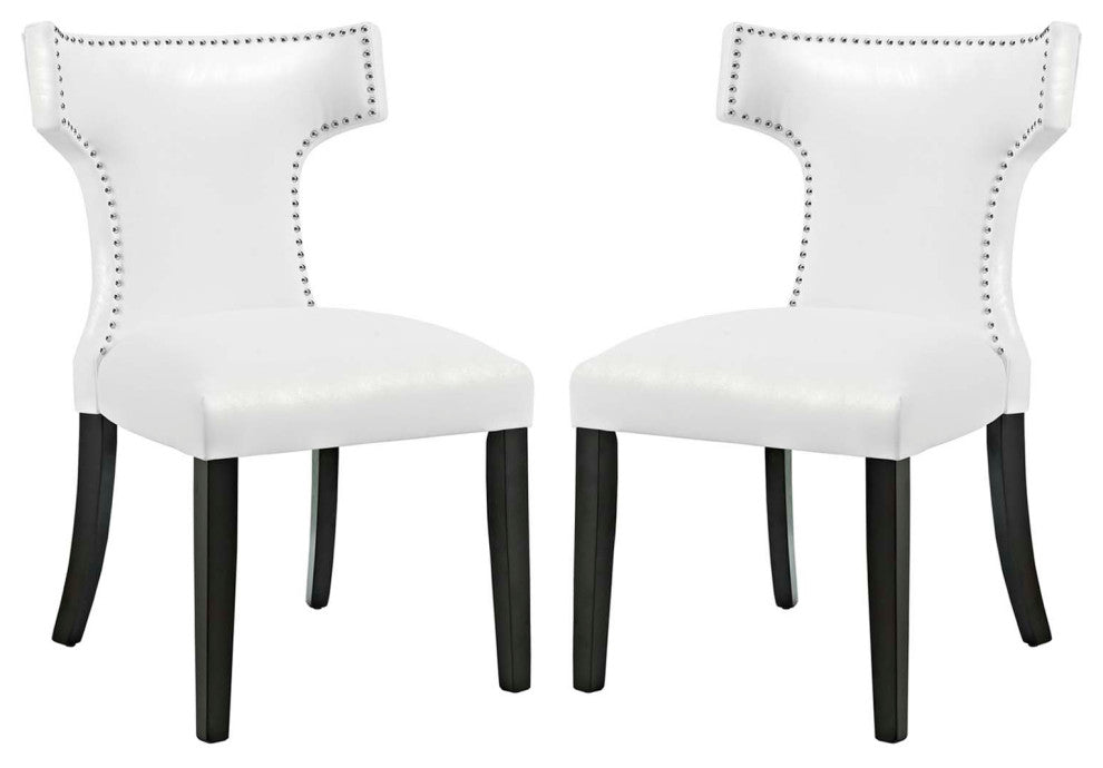 Side Dining Chair, Set of 2, Faux Leather, White, Modern, Cafe Bistro Restaurant