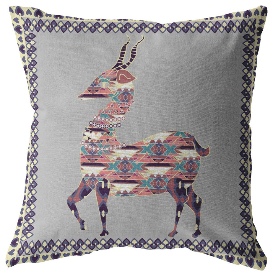 16" Purple Cream Boho Deer Zippered Suede Throw Pillow