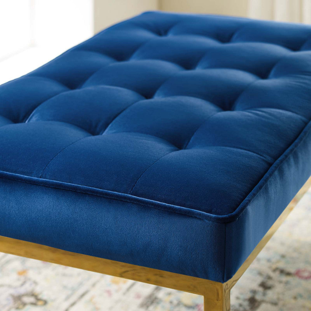 Loft Gold Stainless Steel Leg Medium Performance Velvet Bench Gold Navy