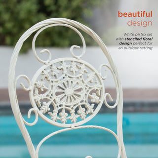 3-Piece Oval Bistro Set Folding Table and Chairs Patio Seating, White