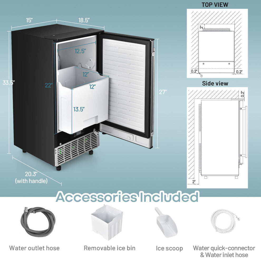 Costway Built-in Ice Maker Free-Standing/Under Counter 80lbs/Day w/ Light