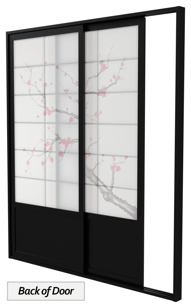 7'' Tall Cherry Blossom Shoji Sliding Door Kit, Black