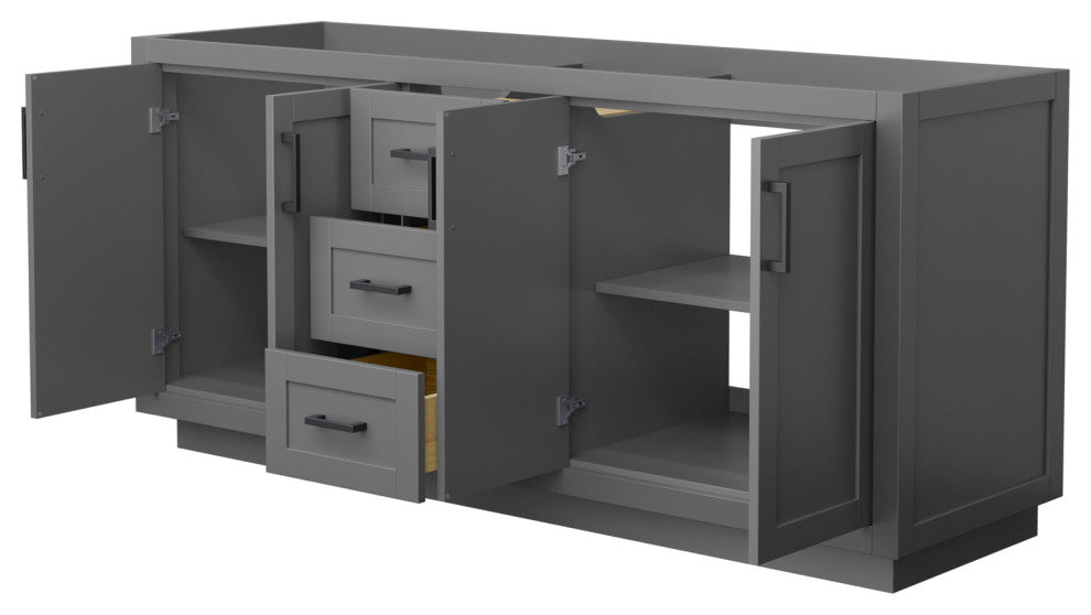 72" Double Bathroom Vanity, Dark Gray, No Countertop, No Sink, Black Trim