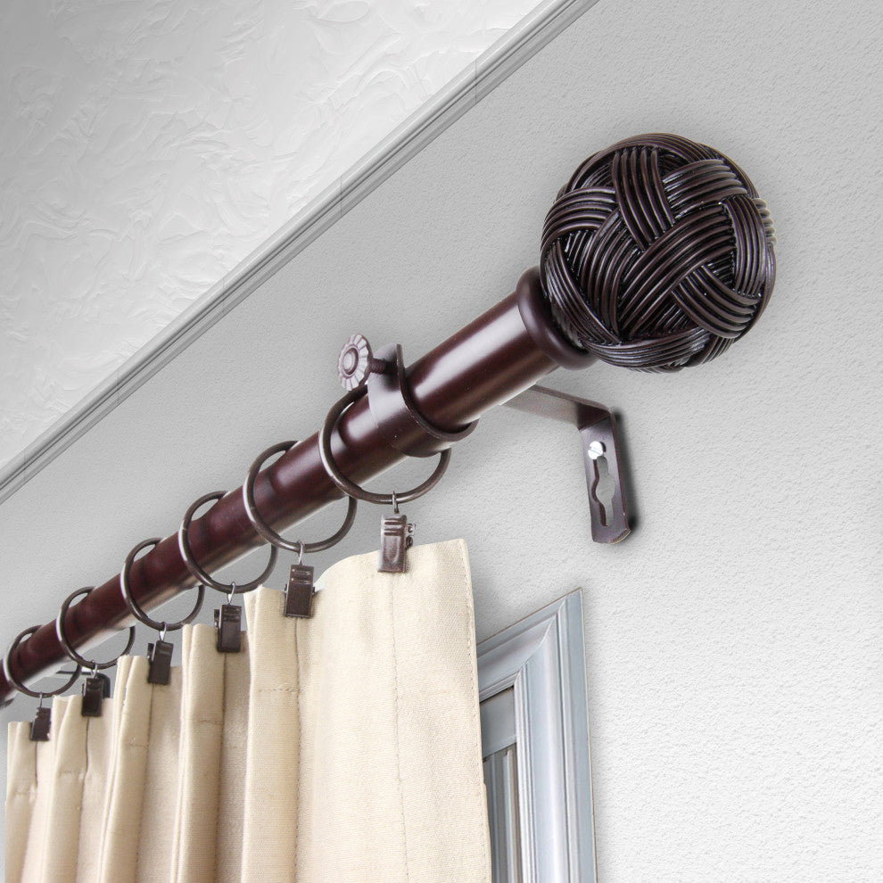 Twine 1" Curtain Rod 28-48", Black, Mahogany, 66-120"