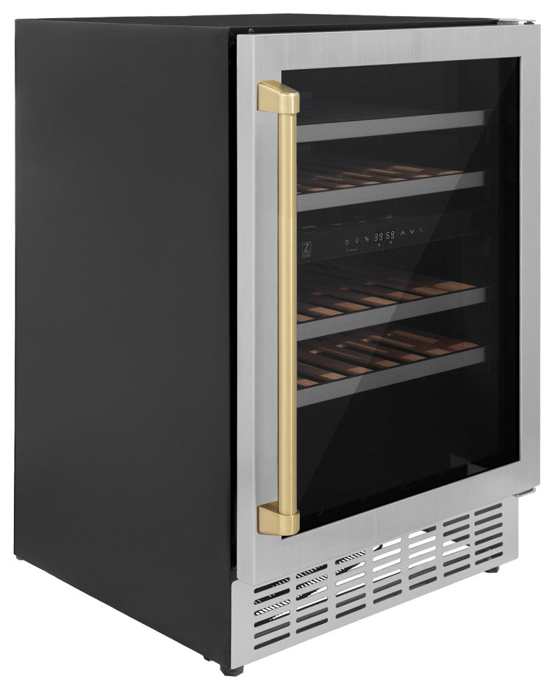 ZLINE 24, Wine Cooler, Stainless Steel With Champagne Bronze, RWVZ-UD-24-CB