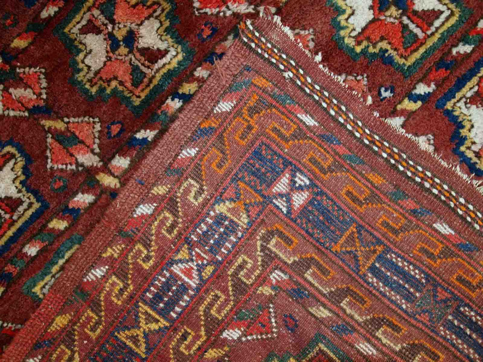 Handmade antique Persian Kurdish rug 3.9' x 7.5' (119cm x 230cm) 1920s