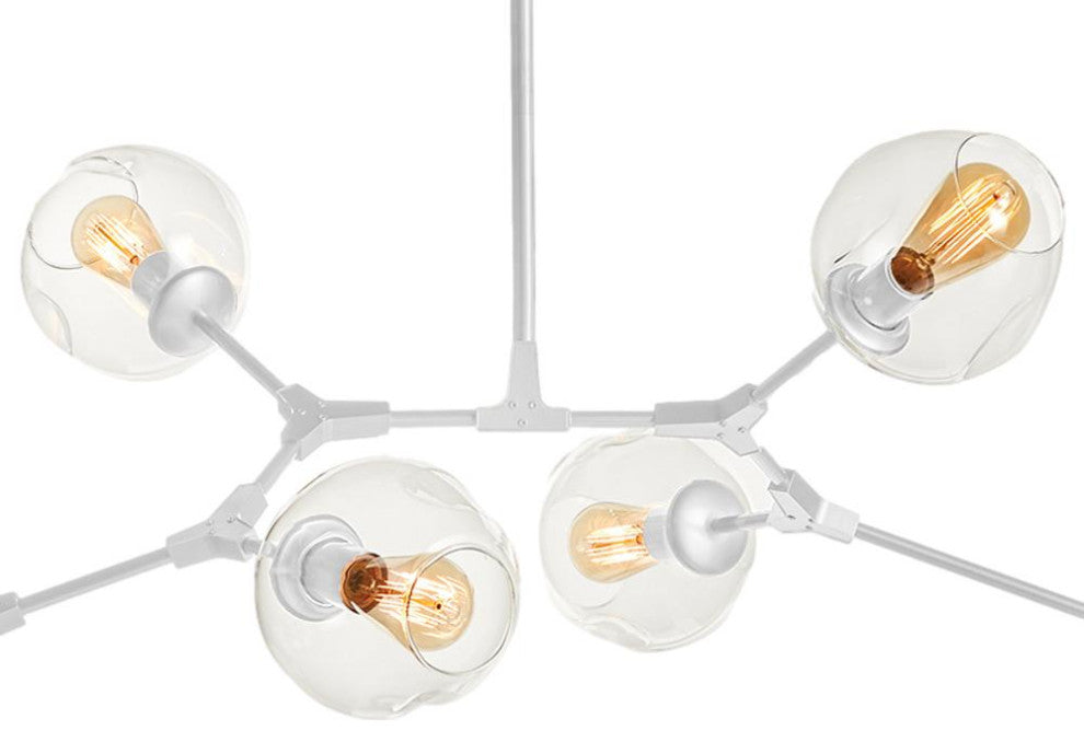 Midcentury Modern 8 Light White Chandelier Abstract Burst Glass Shade Adjustable