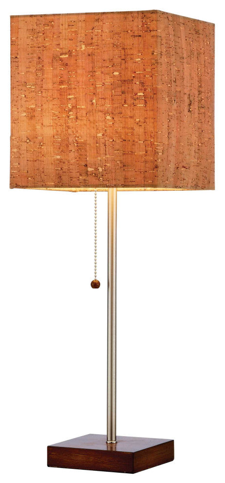 Eco Friendly Cork Square Shade With Walnut Finish Wood Base Table Lamp