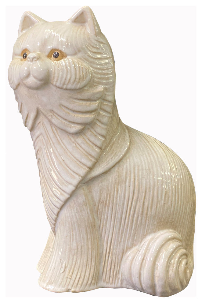 Distressed Off White Color Glaze Ceramic Cat Deco Figure, Hws2166