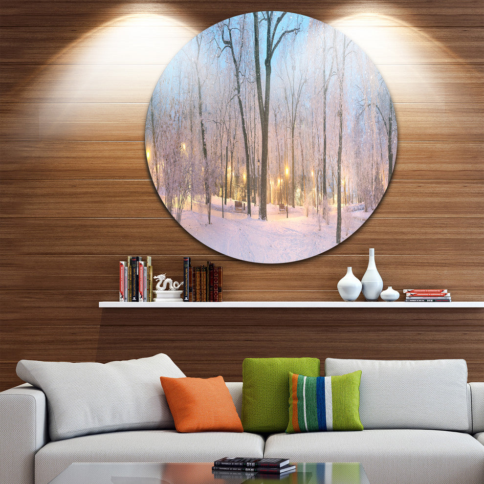 Dark Foggy Mariinsky Garden, Landscape Photo Disc Metal Artwork, 38"