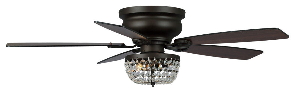 48 in. New Bronze Flush Mount Crystal Ceiling Fan with Light Kit and Remote