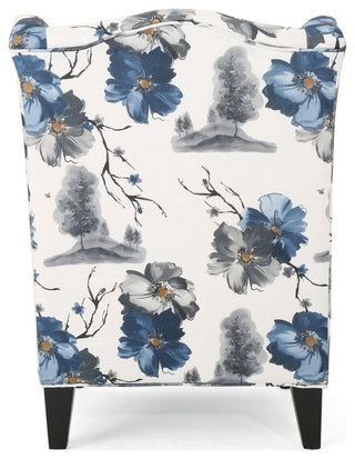 Vintage Floral Print High-Back Wingback Chair with Unique Patterned Seat
