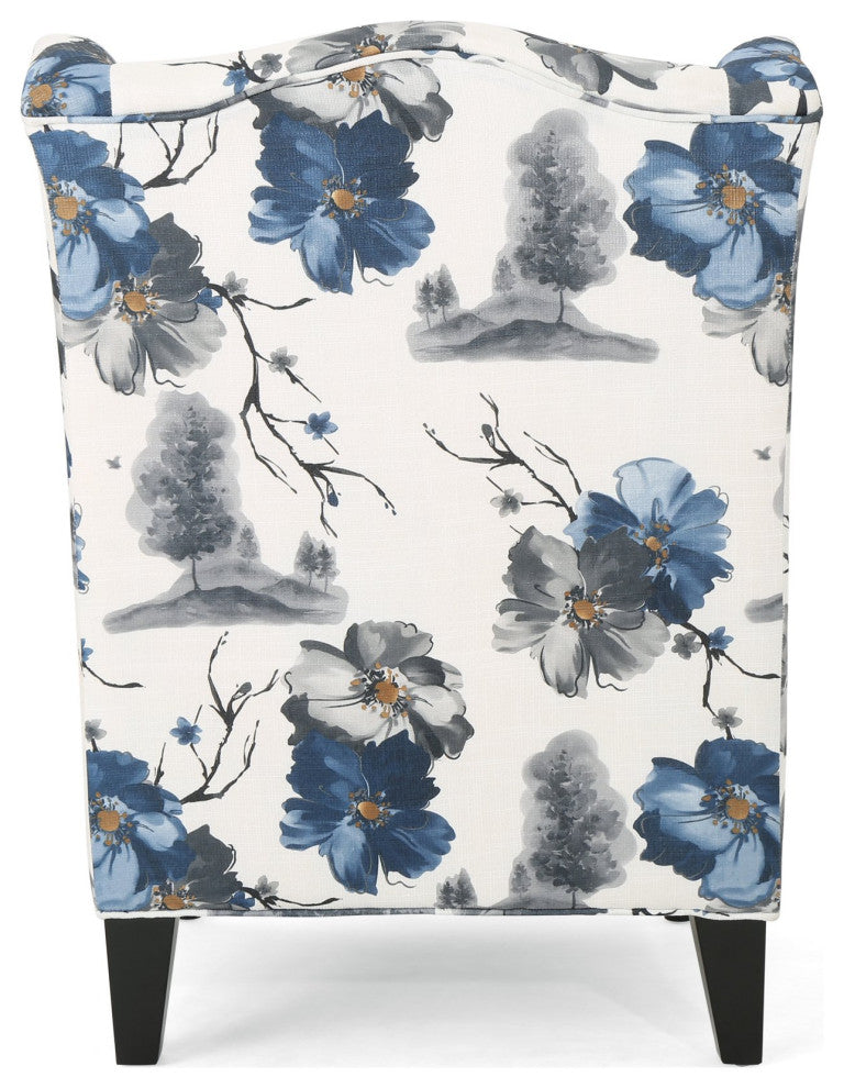 Vintage Floral Print High-Back Wingback Chair with Unique Patterned Seat