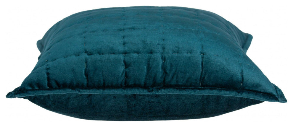 HomeRoots 20" x 0.5" x 20" Transitional Teal Solid Quilted Pillow Cover