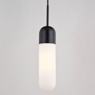 Thalia Contemporary Mini Pendant Ceiling Light White Pill Glass, Matte Black