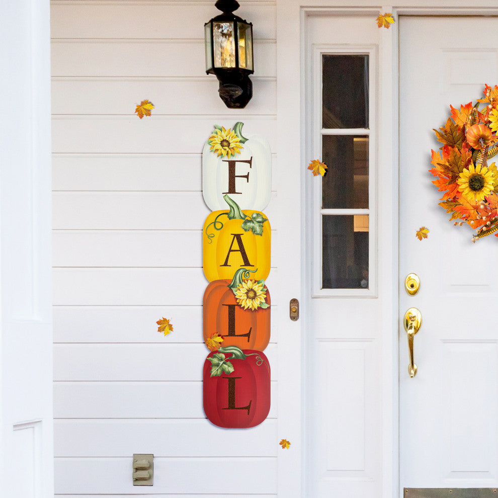 42"H Fall Wood Stacked Pumpkin Porch Decor