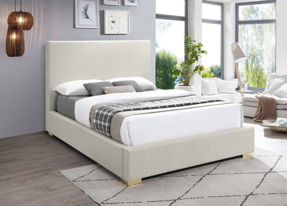 Crosby Linen Upholstered Bed, Beige, Queen