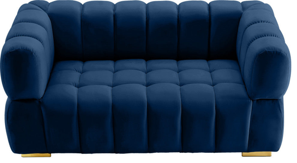 Gwen Velvet Upholstered Chair, Navy, Loveseat