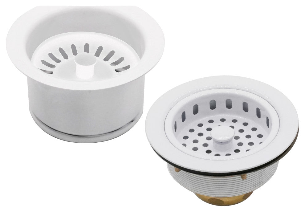 CO2196S 3.5" Post Style Large Kitchen Sink Basket Strainer, Powder Coat White