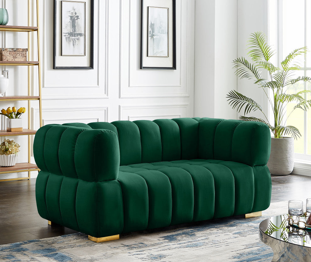 Gwen Velvet Upholstered Chair, Green, Loveseat