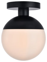 Eclipse 1 Light Flush Mount, Black With Frosted White Glass