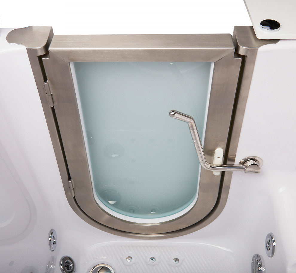Ella Elite 32"x52" Acrylic Massage Walk-In Bathtub Inward Swing Door, Dual Drain