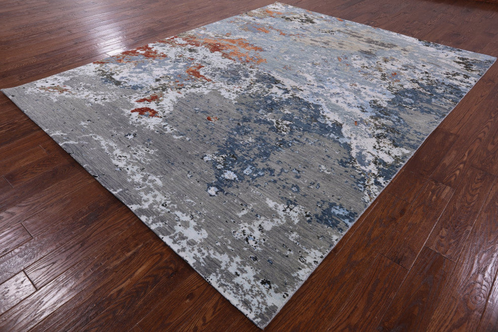 8' 0" X 10' 1" Modern Wool and Silk Hand Knotted Rug Q7182