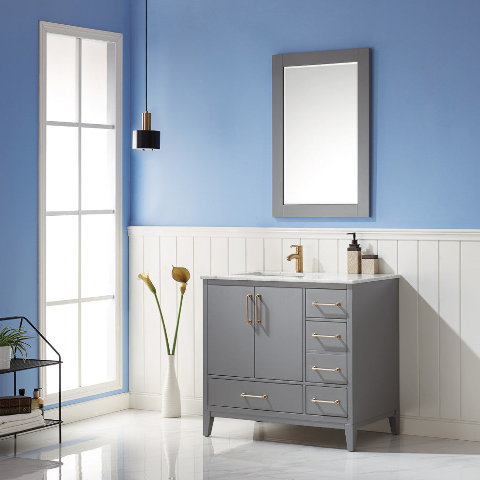 Ivy Rectangular Bathroom Wood Framed Wall Mirror, Gray, 24"
