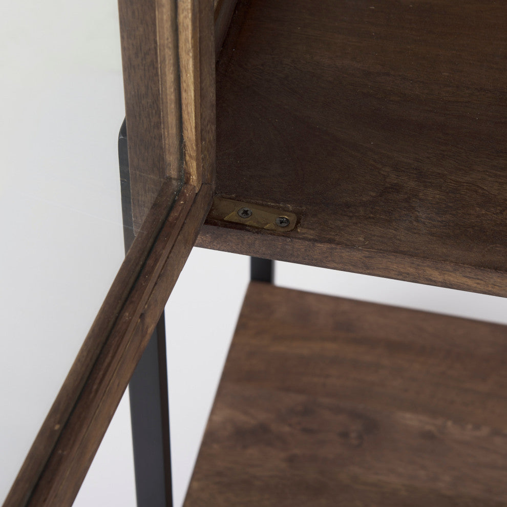 Arelius Medium Brown Solid Wood w/Black Metal Base Display Cabinet