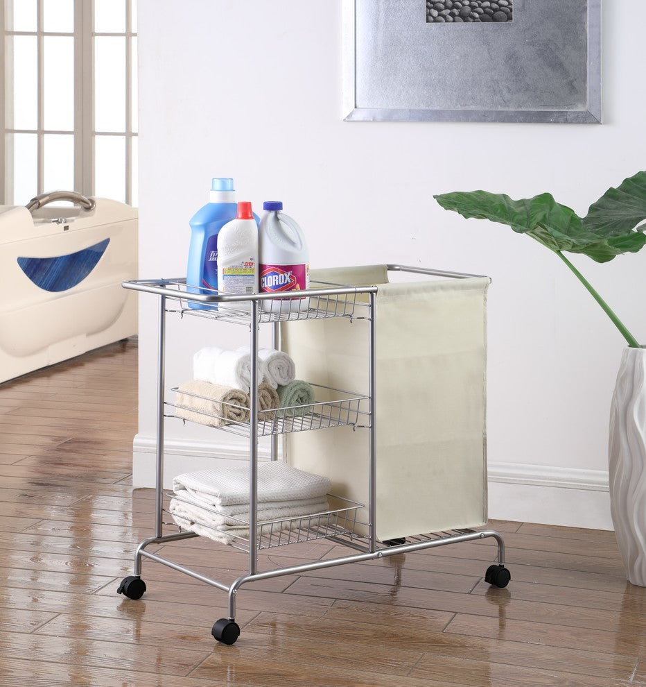 Home Rolling Laundry Cart, Silver and Gray