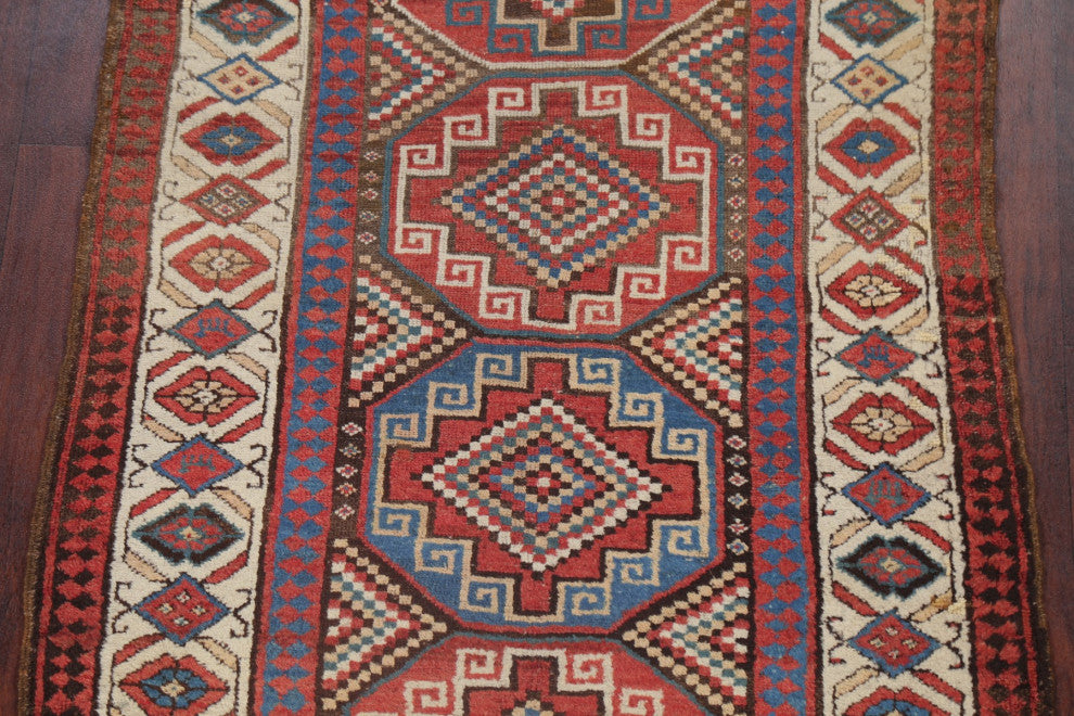 Consigned, Antique Russian Oriental Traditional Hand-Knotted Area Rug, 10'3"x3'2