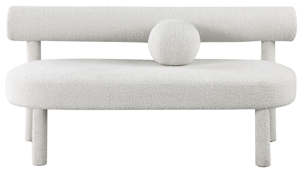Parlor Boucle Fabric Upholstered Bench, Cream