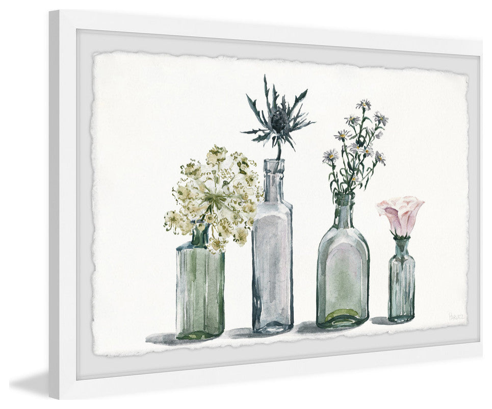 "Four Bottle Blooms" Framed Painting Print, 30"x20"