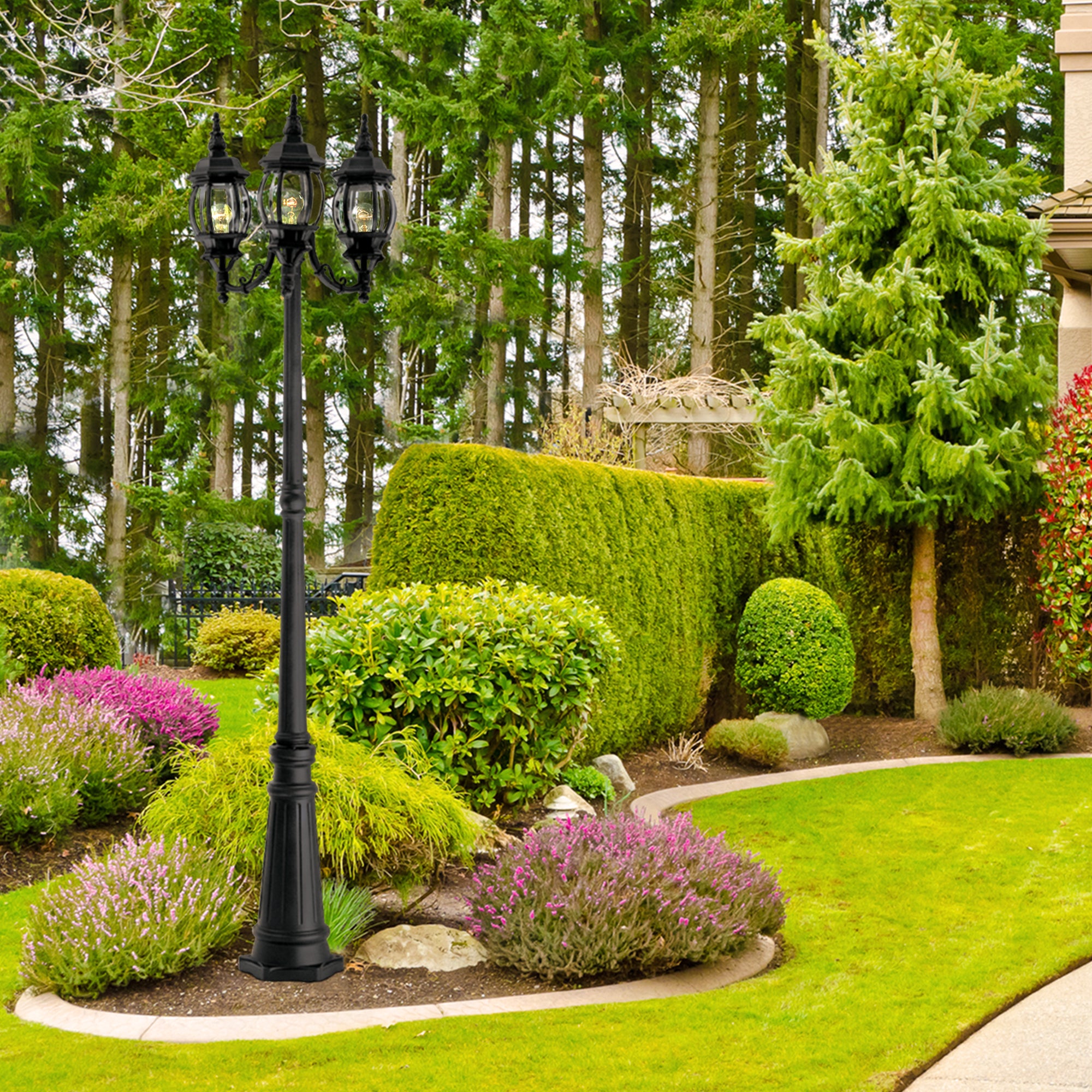 Riviera 3 Head Post Lantern, Black