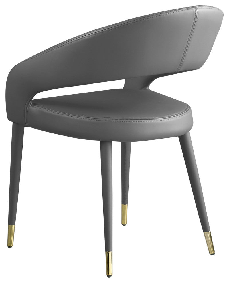 Joel Faux Leather Contemporary Dining Chair With Gold Accents, Set of 2, Grey