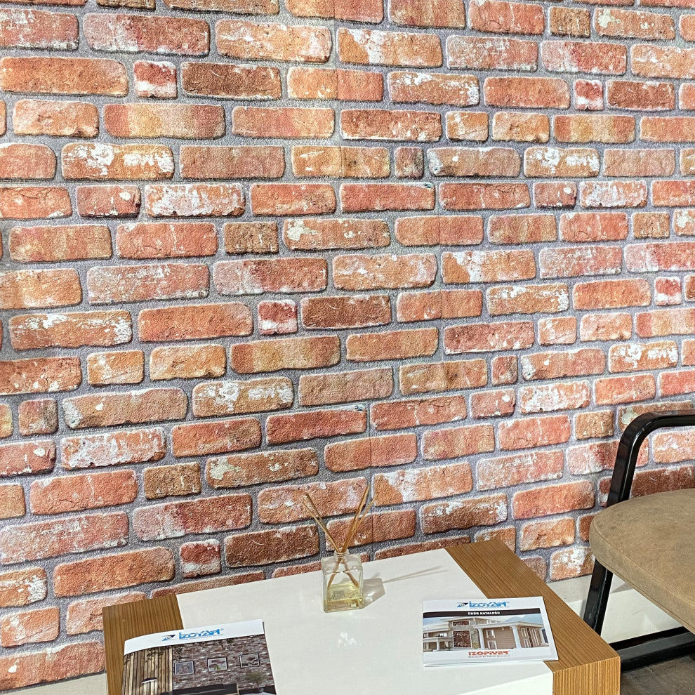 Faux Brick 3D Wall Panels, Red Orange, Set of 10, Covers 54 sq ft