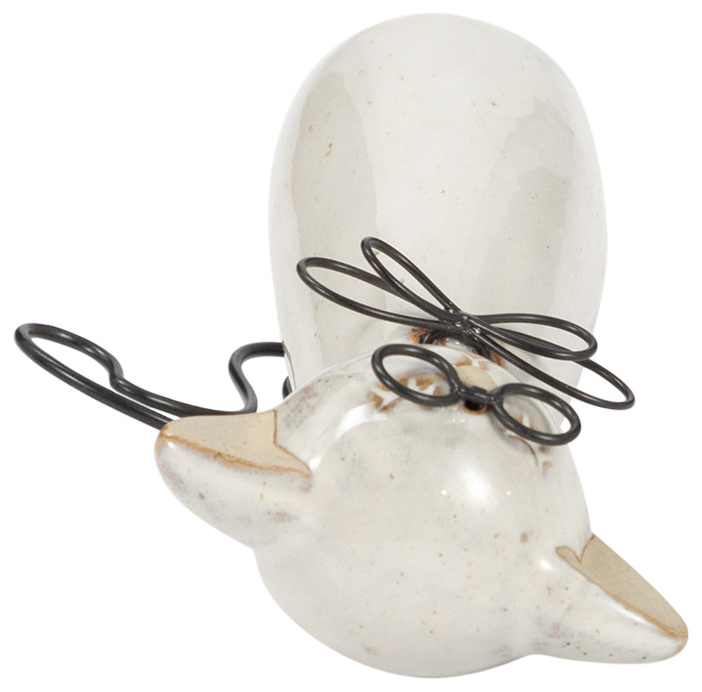 Ceramic 7"H Cat With Glasses, Beige