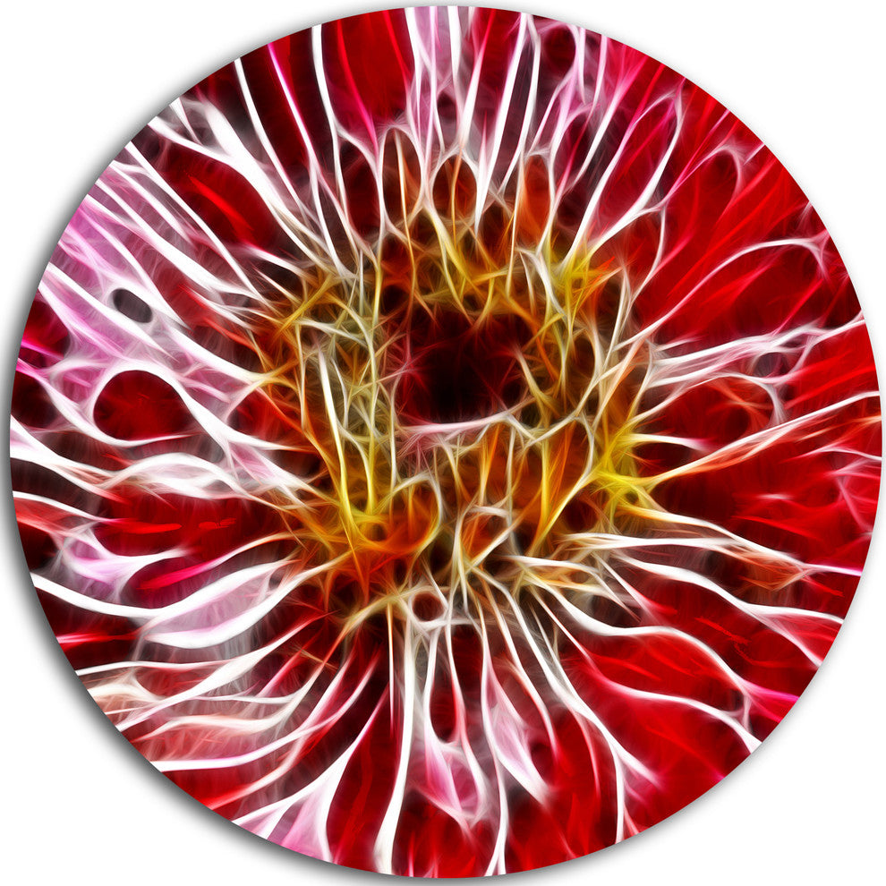 Dark Red Digital Art Fractal Flower, Floral Disc Metal Wall Art, 36"