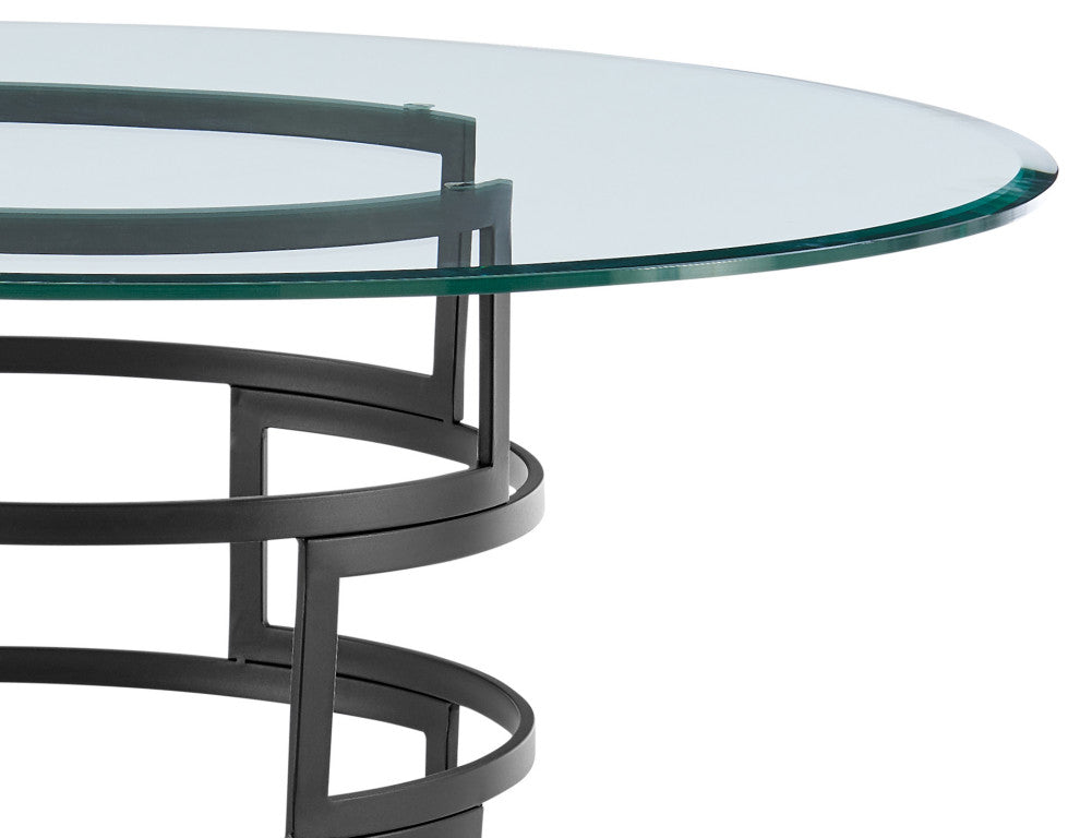 Diaz Morgan Matte Black Iron and Blue Fabric Glass Dining Table 5-Piece Set