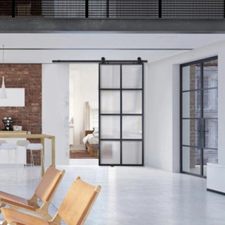 Modern French 8 Lite Cloud Barn Door, 36" X 96"