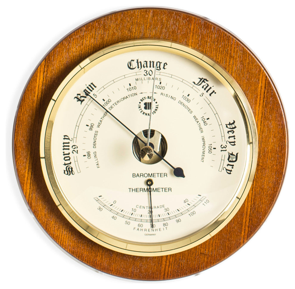 Barometer With Thermometer on 9" Cherry Wood